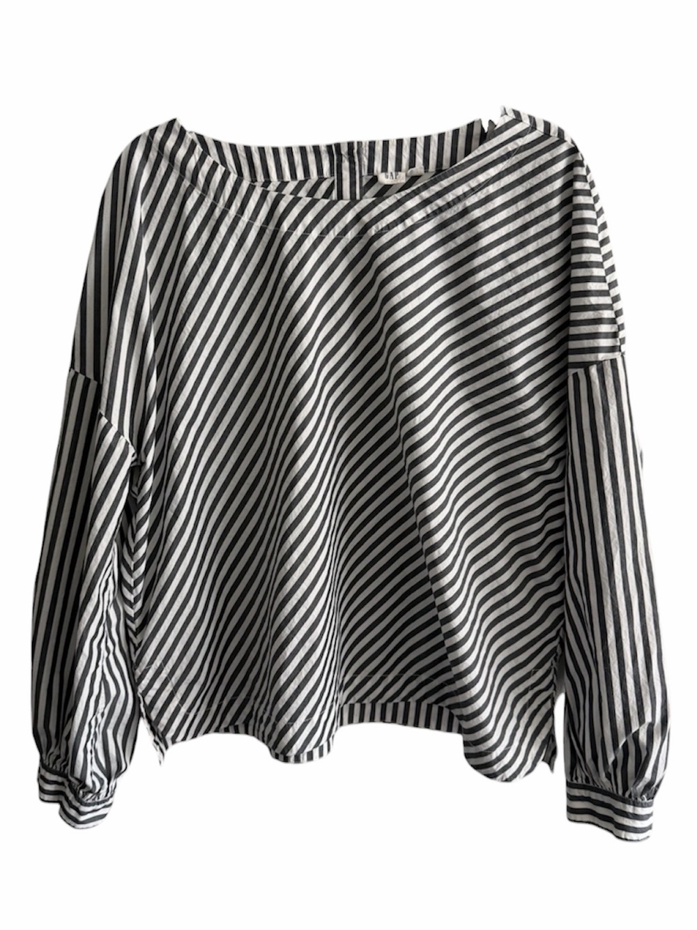 GAP Grey Striped Asymmetric Boatneck Blouse Long Sleeve XL 100% Cotton Coastal